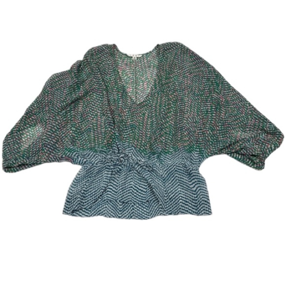 CAbi Sheer Multicolored Dolman Sleeve Top ~ Ties at Waist Ladies Size Small EUC - Picture 2 of 12